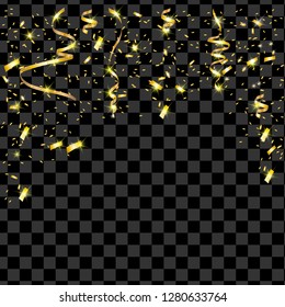 Gold glitter texture on a black background. Golden explosion of confetti. Golden grainy abstract texture on a black background. Design element. Vector illustration,eps 10