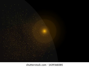 Gold glitter texture on a black background. Holiday background. Golden explosion of confetti. Golden grainy abstract texture on a black background. Design element. Vector illustration,eps 10.
