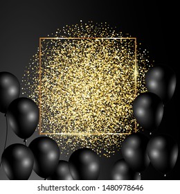 Gold glitter texture on a black background. Holiday background. Golden explosion of confetti. Golden grainy abstract texture on a black background. Design element. Vector illustration,eps 10.
