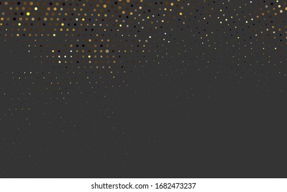 Textura dorada brillante sobre fondo negro. Fondo de vacaciones. Textura abstracta granulada dorada sobre fondo negro. Elemento de diseño. Ilustración vectorial, pasos 10.
