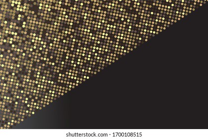 Gold glitter texture on a black background. Golden explosion of confetti. Golden grainy abstract texture on a black background. Design element. Vector illustration