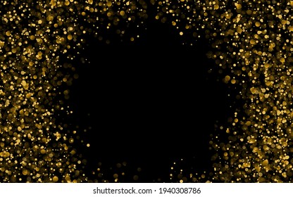 Textura de brillo dorado en un fondo negro. Explosión dorada de confeti. Textura abstracta granulada dorada en un fondo negro. Elemento de diseño. Ilustración vectorial.