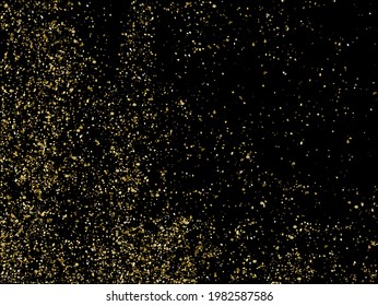 Gold glitter texture on black background. Golden sparkle confetti vector shine luxury gold glitter