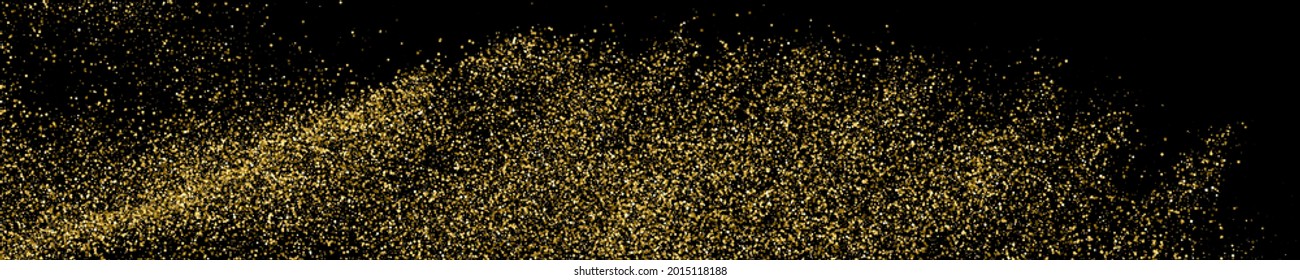 Gold Glitter Texture On Black. Horizontal Long Banner For Site.Panoramic Celebratory Background. Golden Explosion Of Confetti. Vector Illustration, Eps 10.