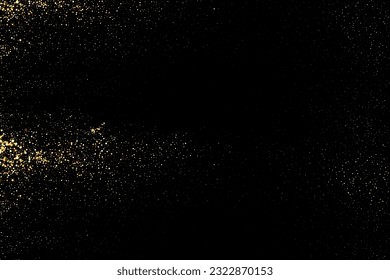 Gold glitter texture on black background. Festive background. Golden explosion of confetti. Design element.