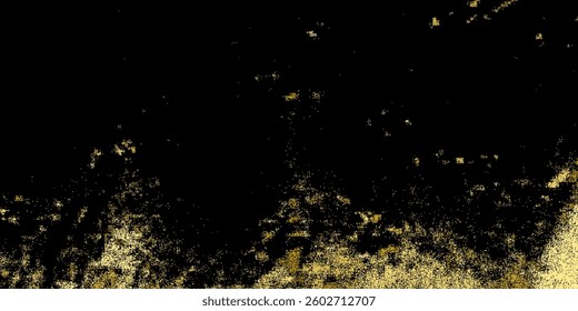 Gold glitter texture on a black background. Holiday background. Golden explosion of confetti. Golden grainy abstract texture on a black background. Design element. Vector illustration