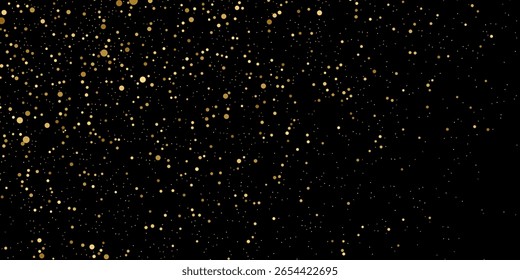 Gold glitter texture on a black background. Holiday background. Golden explosion of confetti. Golden grainy abstract texture on a black background. Design element