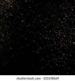 Gold glitter texture on a black background. Goldl explosion of confetti. Grainy abstract  texture on a black  background. Design element. Vector illustration,eps 10.