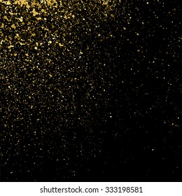 Gold glitter texture on a black background. Goldl explosion of confetti. Grainy abstract  texture on a black  background. Design element. Vector illustration,eps 10.