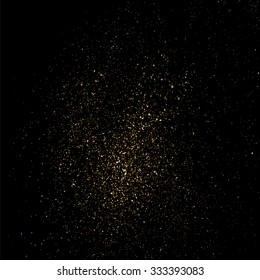 Gold glitter texture on a black background. Golden explosion of confetti. Golden grainy abstract  texture on a black  background. Design element. Vector illustration,eps 10.