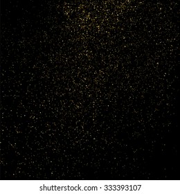 Gold glitter texture on a black background. Golden explosion of confetti. Golden grainy abstract  texture on a black  background. Design element. Vector illustration,eps 10.