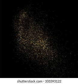 Gold glitter texture on a black background. Golden explosion of confetti. Golden grainy abstract  texture on a black  background. Design element. Vector illustration,eps 10.
