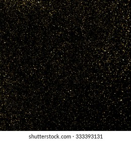 Gold glitter texture on a black background. Golden explosion of confetti. Golden grainy abstract  texture on a black  background. Design element. Vector illustration,eps 10.