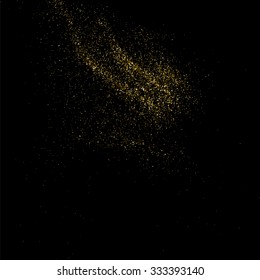 Gold glitter texture on a black background. Golden explosion of confetti. Golden grainy abstract  texture on a black  background. Design element. Vector illustration,eps 10.