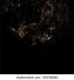 Gold glitter texture on a black background. Golden explosion of confetti. Golden grainy abstract  texture on a black  background. Design element. Vector illustration,eps 10.