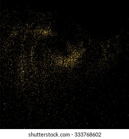 Gold glitter texture on a black background. Golden explosion of confetti. Golden grainy abstract  texture on a black  background. Design element. Vector illustration,eps 10.