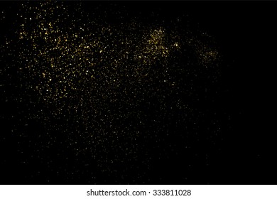 Gold glitter texture on a black background. Golden explosion of confetti. Golden grainy abstract  texture on a black  background. Design element. Vector illustration,eps 10.