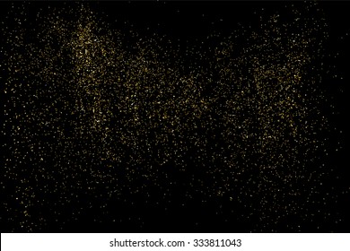 Gold glitter texture on a black background. Golden explosion of confetti. Golden grainy abstract  texture on a black  background. Design element. Vector illustration,eps 10.
