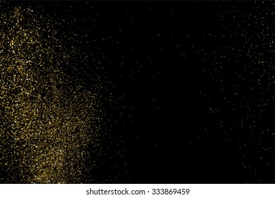 Gold glitter texture on a black background. Golden explosion of confetti. Golden grainy abstract  texture on a black  background. Design element. Vector illustration,eps 10.