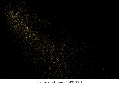 Gold glitter texture on a black background. Golden explosion of confetti. Golden grainy abstract  texture on a black  background. Design element. Vector illustration,eps 10.