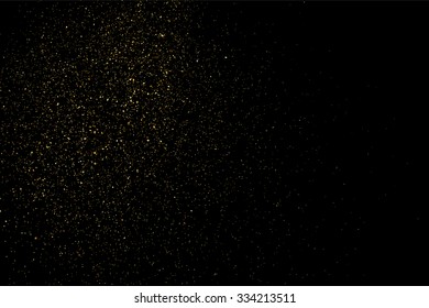 Gold glitter texture on a black background. Golden explosion of confetti. Golden grainy abstract  texture on a black  background. Design element. Vector illustration,eps 10.