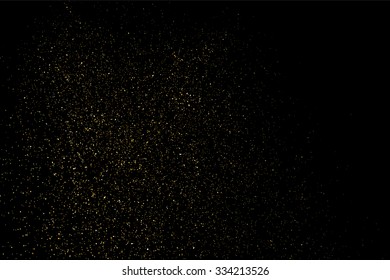 Gold glitter texture on a black background. Golden explosion of confetti. Golden grainy abstract  texture on a black  background. Design element. Vector illustration,eps 10.