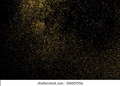 Gold glitter texture on a black background. Golden explosion of confetti. Golden grainy abstract  texture on a black  background. Design element. Vector illustration,eps 10.