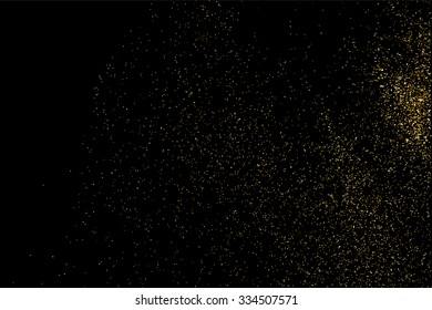 Gold glitter texture on a black background. Golden explosion of confetti. Golden grainy abstract  texture on a black  background. Design element. Vector illustration,eps 10.