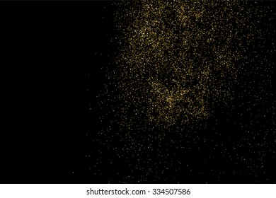 Gold glitter texture on a black background. Golden explosion of confetti. Golden grainy abstract  texture on a black  background. Design element. Vector illustration,eps 10.