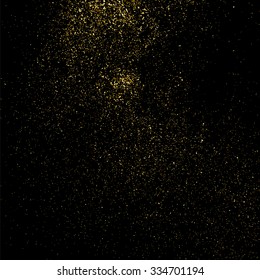 Gold glitter texture on a black background. Golden explosion of confetti. Golden grainy abstract  texture on a black  background. Design element. Vector illustration,eps 10.