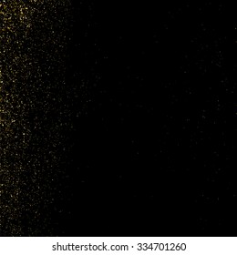 Gold glitter texture on a black background. Golden explosion of confetti. Golden grainy abstract  texture on a black  background. Design element. Vector illustration,eps 10.