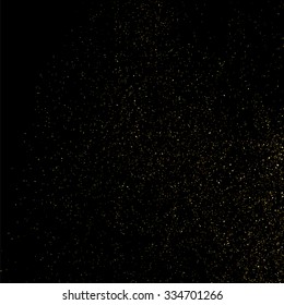 Gold glitter texture on a black background. Golden explosion of confetti. Golden grainy abstract  texture on a black  background. Design element. Vector illustration,eps 10.