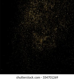 Gold glitter texture on a black background. Golden explosion of confetti. Golden grainy abstract  texture on a black  background. Design element. Vector illustration,eps 10.