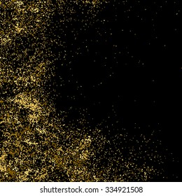 Gold glitter texture on a black background. Golden explosion of confetti. Golden grainy abstract  texture on a black  background. Design element. Vector illustration,eps 10.