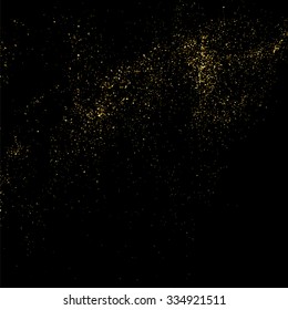 Gold glitter texture on a black background. Golden explosion of confetti. Golden grainy abstract  texture on a black  background. Design element. Vector illustration,eps 10.