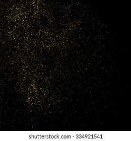 Gold glitter texture on a black background. Golden explosion of confetti. Golden grainy abstract  texture on a black  background. Design element. Vector illustration,eps 10.