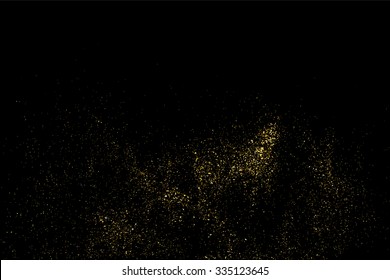 Gold glitter texture on a black background. Golden explosion of confetti. Golden grainy abstract  texture on a black  background. Design element. Vector illustration,eps 10.