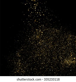 Gold glitter texture on a black background. Golden explosion of confetti. Golden grainy abstract  texture on a black  background. Design element. Vector illustration,eps 10.