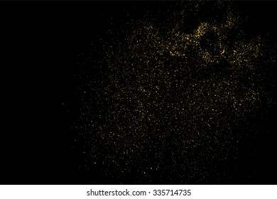 Gold glitter texture on a black background. Golden explosion of confetti. Golden grainy abstract  texture on a black  background. Design element. Vector illustration,eps 10.