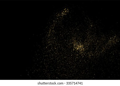 Gold glitter texture on a black background. Golden explosion of confetti. Golden grainy abstract  texture on a black  background. Design element. Vector illustration,eps 10.