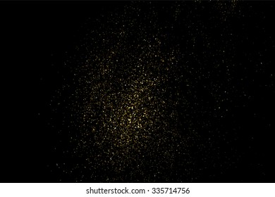 Gold glitter texture on a black background. Golden explosion of confetti. Golden grainy abstract  texture on a black  background. Design element. Vector illustration,eps 10.