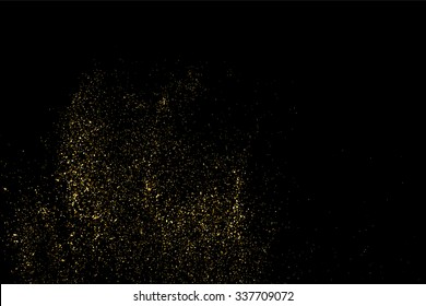 Gold glitter texture on a black background. Holiday background. Golden explosion of confetti. Golden grainy abstract  texture on a black  background. Design element. Vector illustration,eps 10.