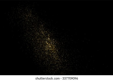 Gold glitter texture on a black background. Holiday background. Golden explosion of confetti. Golden grainy abstract  texture on a black  background. Design element. Vector illustration,eps 10.