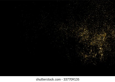 Gold glitter texture on a black background. Holiday background. Golden explosion of confetti. Golden grainy abstract  texture on a black  background. Design element. Vector illustration,eps 10.