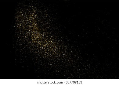 Gold glitter texture on a black background. Holiday background. Golden explosion of confetti. Golden grainy abstract  texture on a black  background. Design element. Vector illustration,eps 10.