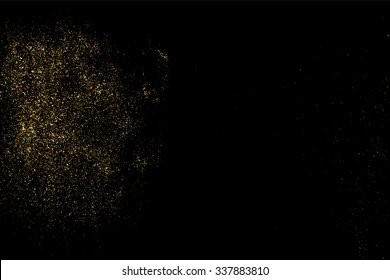 Gold glitter texture on a black background. Holiday background. Golden explosion of confetti. Golden grainy abstract  texture on a black  background. Design element. Vector illustration,eps 10.
