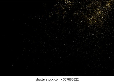 Gold glitter texture on a black background. Holiday background. Golden explosion of confetti. Golden grainy abstract  texture on a black  background. Design element. Vector illustration,eps 10.