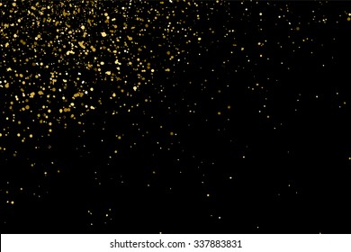 Gold glitter texture on a black background. Holiday background. Golden explosion of confetti. Golden grainy abstract  texture on a black  background. Design element. Vector illustration,eps 10.