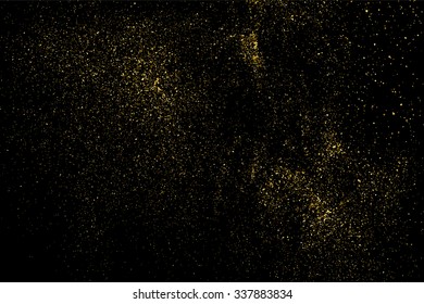 Gold glitter texture on a black background. Holiday background. Golden explosion of confetti. Golden grainy abstract  texture on a black  background. Design element. Vector illustration,eps 10.