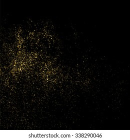 Gold glitter texture on a black background. Golden explosion of confetti. Golden grainy abstract  texture on a black  background. Design element. Vector illustration,eps 10.